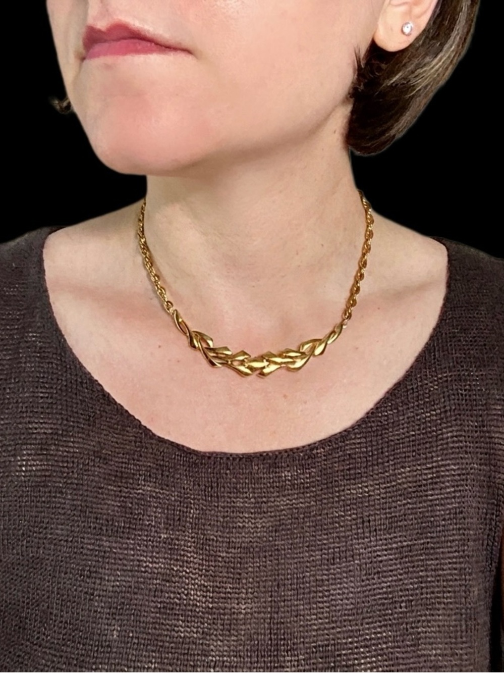 Crown Trifari 50s/60s Vtg Geometric Bib Necklace 15.5”
